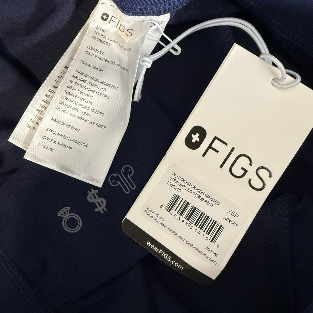 FIGS Women's Livingston High Waisted Straight Leg Scrub Pant Navy Blue XS Petite - Picture 3 of 3